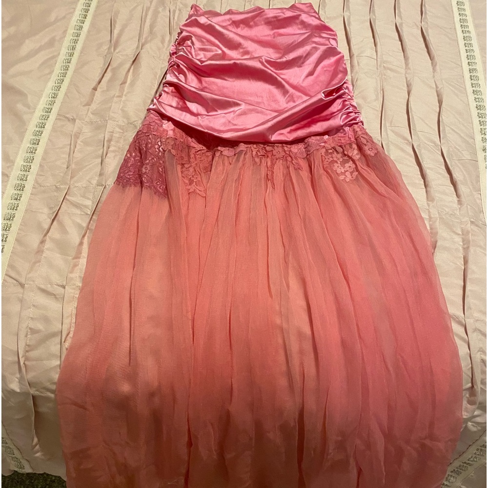 Barbie pink long satin/tulle skirt with side zipper